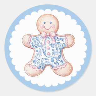 Roze en Blauwe Gingerbread Man Ronde Sticker