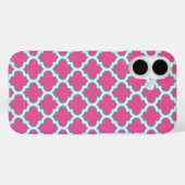 Roze en Blauwe Girly Quatrefoil Patroon Trendy Sch Case-Mate iPhone Case (Achterkant (horizontaal))