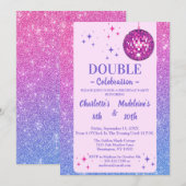 Roze en Blauwe Glitter Disco Gezamenlijke Verjaard Kaart (Voorkant / Achterkant)