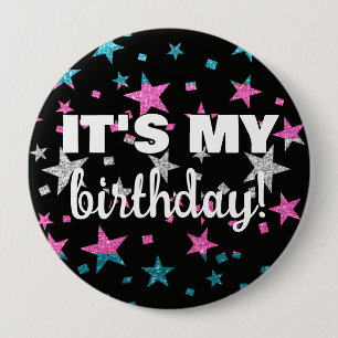 Roze en Blauwe Glitter Trans Stars Het is mijn ver Ronde Button 4,0 Cm