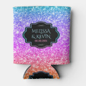 Roze en blauwe glitter, zwarte Lijst bruiloft Sjab Blikjeskoeler (Voorkant)