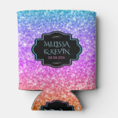 Roze en blauwe glitter, zwarte Lijst bruiloft Sjab Blikjeskoeler (Achterkant)