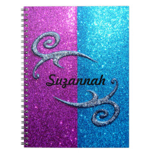 Roze en Blauwe Glitters & Krullen Notitieboek