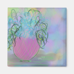 Roze en Blauwe Glow Bouquet Originele Kunst Magneet