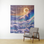 Roze en blauwe golven Golden Horizon Wandkleed (In situ)