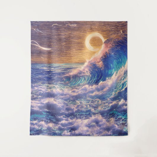 Roze en blauwe golven Golden Horizon Wandkleed (Voorkant)