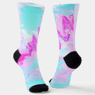 Roze en blauwe golvende abstracte sokken