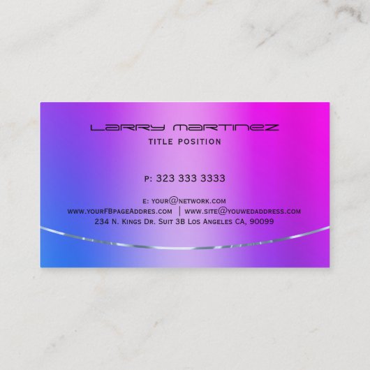 Roze en blauwe gradiënt faux metallic achtergrond visitekaartje (Achterkant)