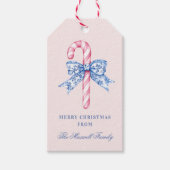 Roze en Blauwe Grandmillennial Candy Cane Cadeaulabel (Voorkant)