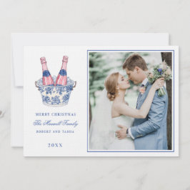 Roze en Blauwe Grandmillennial Champagne Wedding Kaart