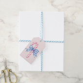 Roze en Blauwe Grandmillennial Christmas Puppy Cadeaulabel (Met Touw)