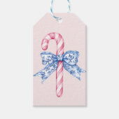 Roze en Blauwe Grandmillennial Christmas Puppy Cadeaulabel (Voorkant)