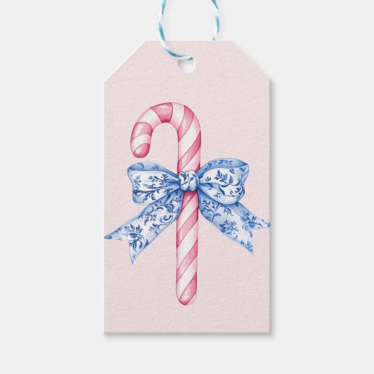 Roze en Blauwe Grandmillennial Christmas Puppy Cadeaulabel (Voorkant)