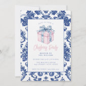 Roze en Blauwe Grandmillennial Damask Cadeau Kaart (Voorkant)