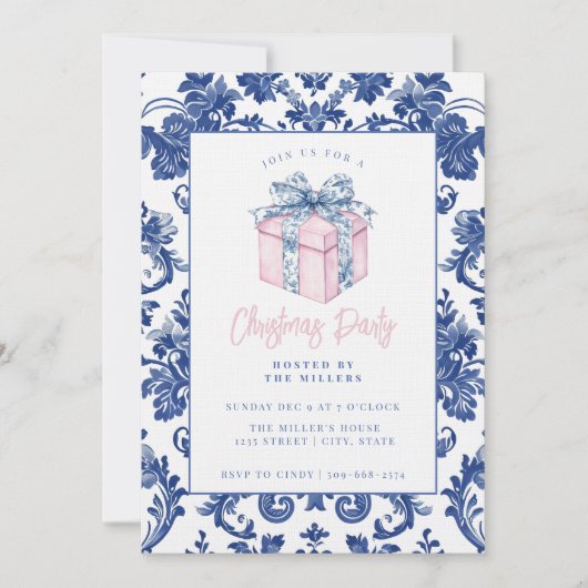 Roze en Blauwe Grandmillennial Damask Cadeau Kaart (Voorkant)