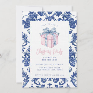 Roze en Blauwe Grandmillennial Damask Cadeau Kaart
