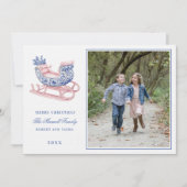 Roze en Blauwe Grandmillennial Damask Sleigh Kaart (Voorkant)