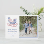 Roze en Blauwe Grandmillennial Damask Sleigh Kaart (Staand voorkant)