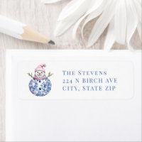 Roze en Blauwe Grandmillennial Damask Snowman