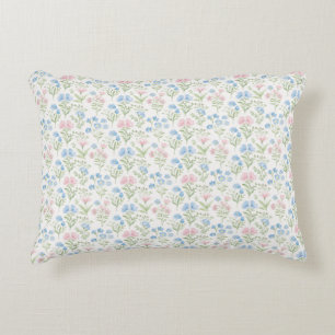 Roze en Blauwe Grandmillennial Floral Accent Kussen