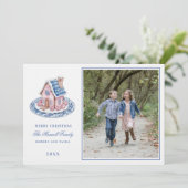 Roze en Blauwe Grandmillennial Gingerbread House Kaart (Staand voorkant)