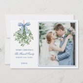 Roze en Blauwe Grandmillennial Mistletoe Kaart (Voorkant)