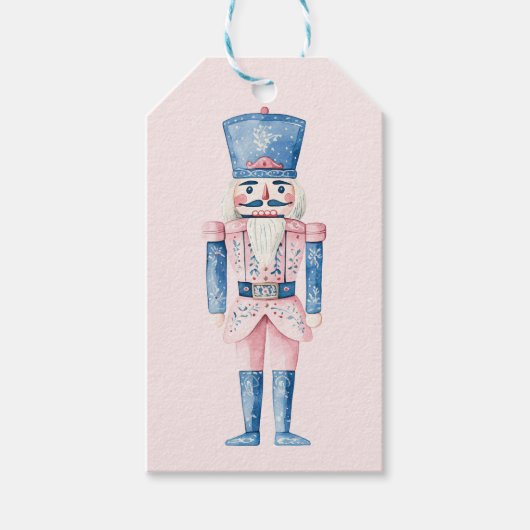 Roze en Blauwe Grandmillennial Nutcrackers Cadeaulabel (Voorkant)