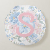 Roze en Blauwe Grandmillennial Reversible Monogram Rond Kussen (Voorkant)