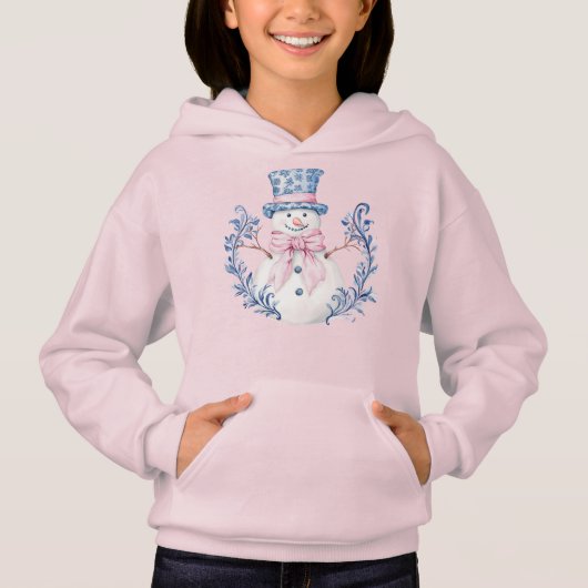 Roze en blauwe Grandmillennial Snowman (Voorkant)