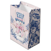 Roze en blauwe Grandmillennial Snowman Medium Cadeauzakje (Voorkant Gekanteld)