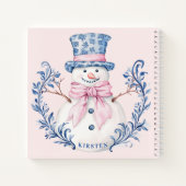 Roze en blauwe Grandmillennial Snowman Notitieboek (Achterkant)