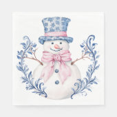 Roze en blauwe Grandmillennial Snowman Servet (Voorkant)