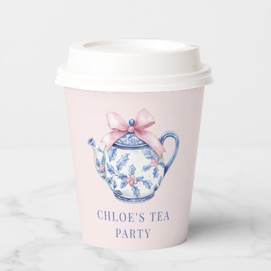 Roze en blauwe Grandmillennial Tea Party Papieren Bekers (Voorkant)