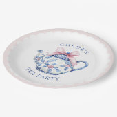 Roze en blauwe Grandmillennial Tea Party Papieren Bordje (Gekanteld)