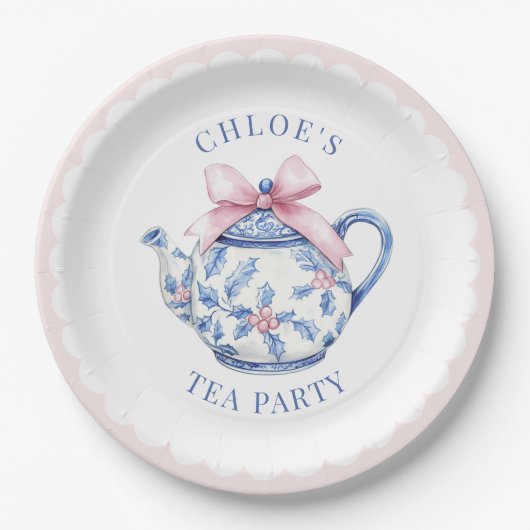Roze en blauwe Grandmillennial Tea Party Papieren Bordje (Voorkant)