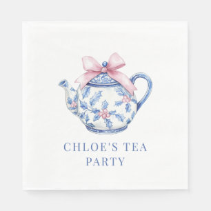 Roze en blauwe Grandmillennial Tea Party Servet