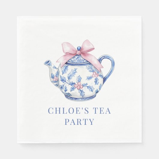 Roze en blauwe Grandmillennial Tea Party Servet (Voorkant)