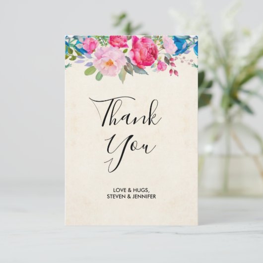  roze en blauwe grenspost bedankkaart (Staand voorkant)