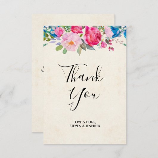  roze en blauwe grenspost bedankkaart (Voorkant / Achterkant)