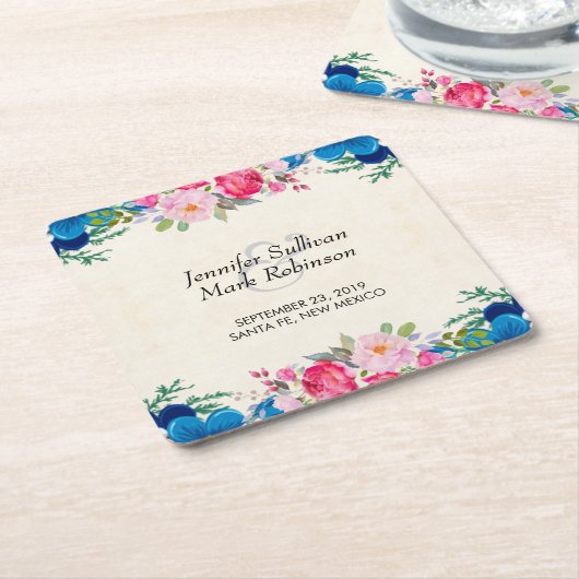  roze en blauwe grenspost kartonnen onderzetters (Schuin)