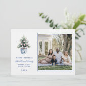 Roze en Blauwe Grootduizendjarige Kerstboom Kaart (Staand voorkant)