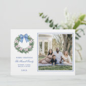 Roze en Blauwe Grootduizendjarige Kerstkrans Kaart (Staand voorkant)