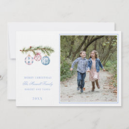 Roze en Blauwe Grootduizendjarige Kerstversiering Kaart