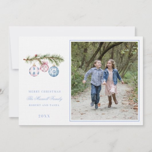 Roze en Blauwe Grootduizendjarige Kerstversiering Kaart (Voorkant)