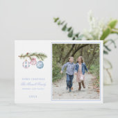 Roze en Blauwe Grootduizendjarige Kerstversiering Kaart (Staand voorkant)