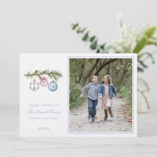 Roze en Blauwe Grootduizendjarige Kerstversiering Kaart (Staand voorkant)