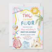 Roze en Blauwe Groovy Pastel Sibling Beach Verjaar Kaart (Voorkant)