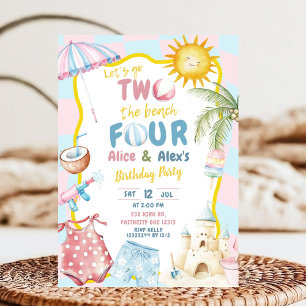 Roze en Blauwe Groovy Pastel Zuster Strandfeest Kaart