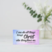 Roze en Blauwe Grunge Philippians 4:13 Manuscript Visitekaartje (Staand voorkant)