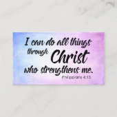 Roze en Blauwe Grunge Philippians 4:13 Manuscript Visitekaartje (Voorkant)